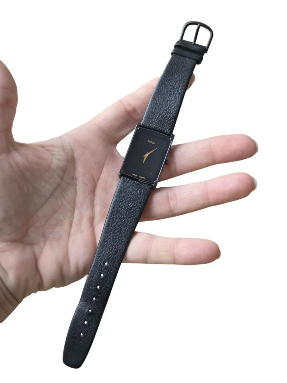 Vintage Noblia By Citizen Black Quartz Watch With Leather Strap Classic Design